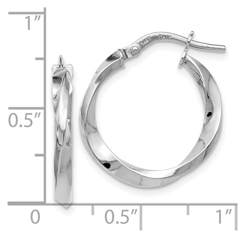14K White Gold Polished Twisted Hoop Earrings for Women | Elegant Everyday & Party Jewelry | Dainty Twist Design for Gifts & Special Occasions