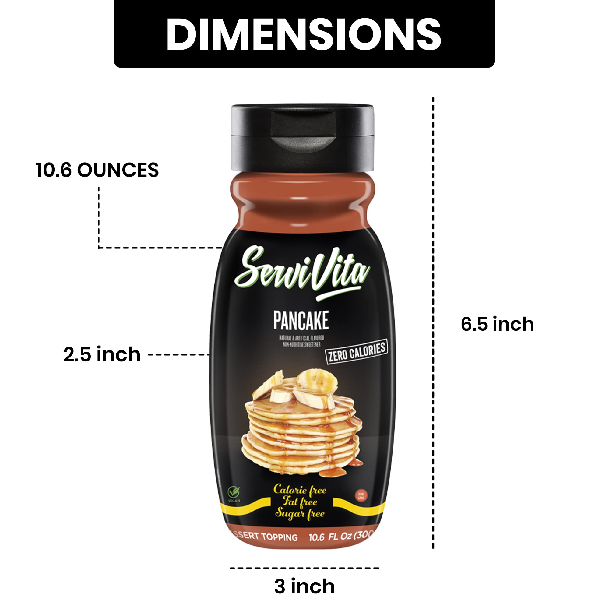 Sugar Free Pancake Syrup Zero Calories & Fat Free - 10.6 FL OZ Bottle | No Sugar Added, Gluten-Free, Non-GMO, Vegan & Keto Friendly Dessert Topping by ServiVita | Perfect for Pancakes, Waffles, French Toast & Low-Carb Diets