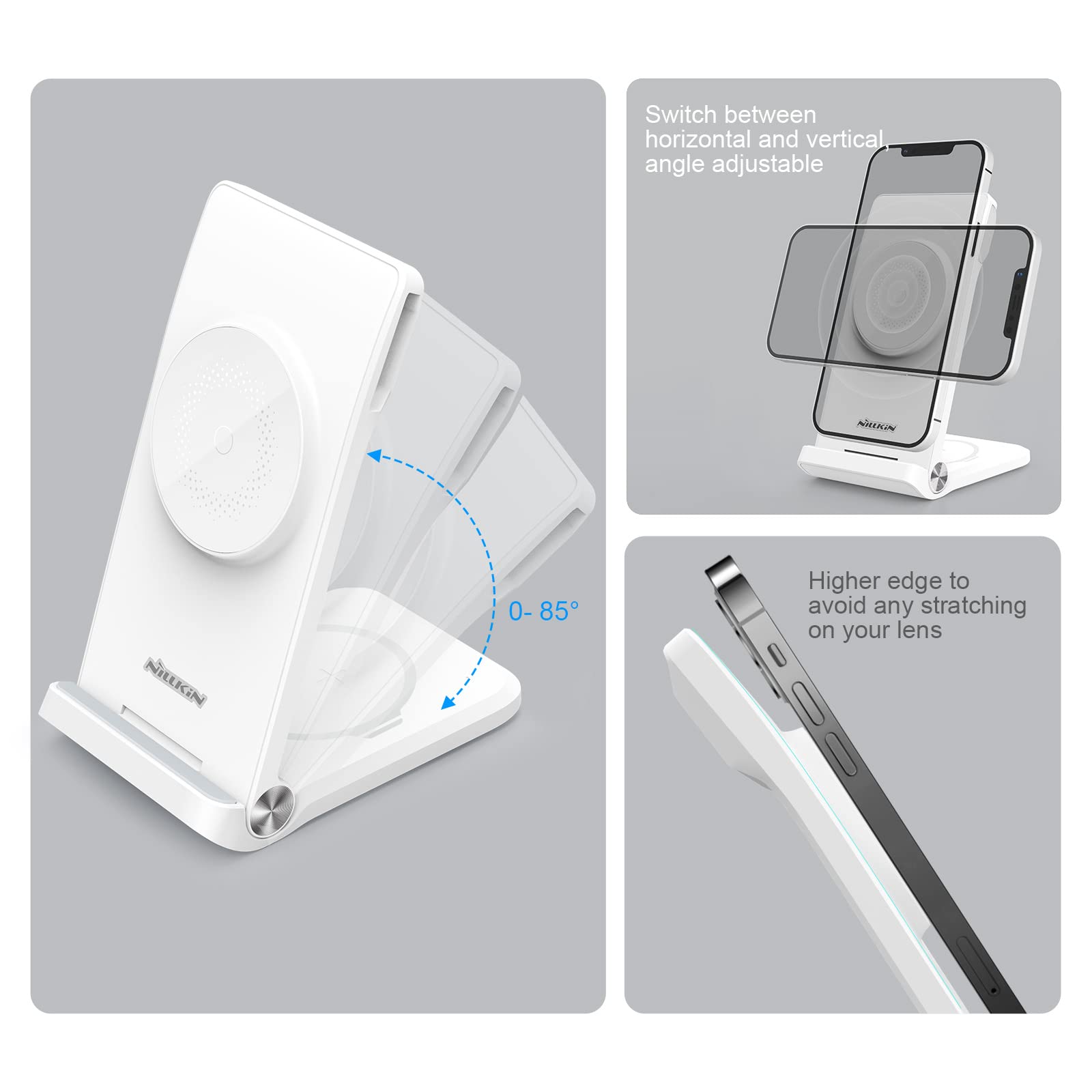 Nillkin 3-in-1 Foldable Magsafe Wireless Charging Station for Garmin Watch (Instinct Fenix 7/7S, Forerunner 245/745/945, Vivoactive) & iPhone 16/15/14/13/12 & AirPods 2/3/Pro - Portable Travel Charger Stand for Home, Office, and Car Use