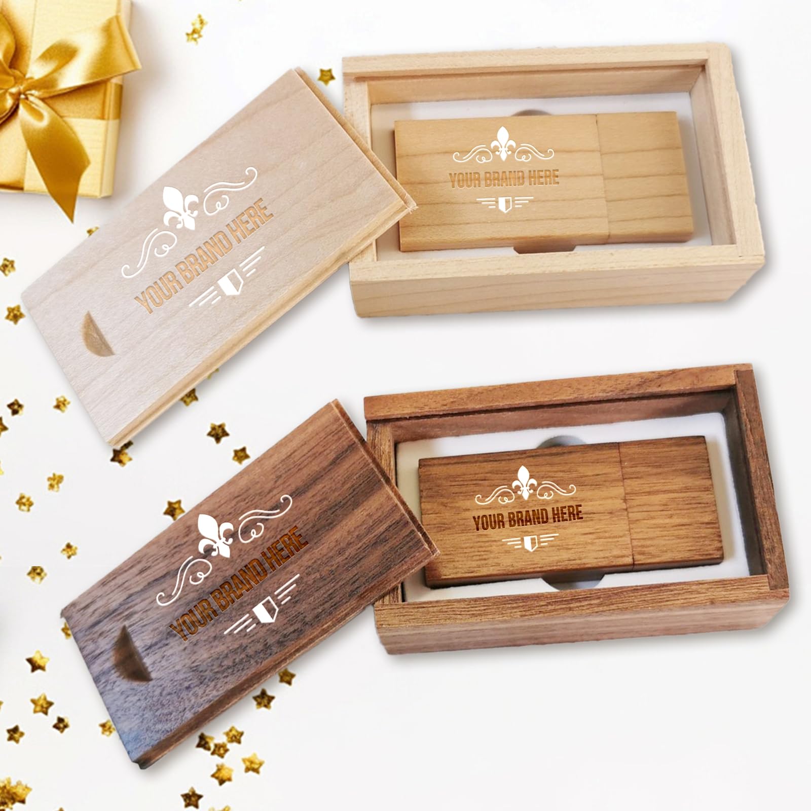 Custom Wooden USB Flash Drive 2GB - 25 Pack Bulk Memory Sticks with Gift Box | Personalized USB 2.0 Thumb Drives for Corporate Gifts, Wedding Favors & Business Promotions (Maple/Walnut) | Perfect for Trade Shows, Employee Rewards & Client Appreciation