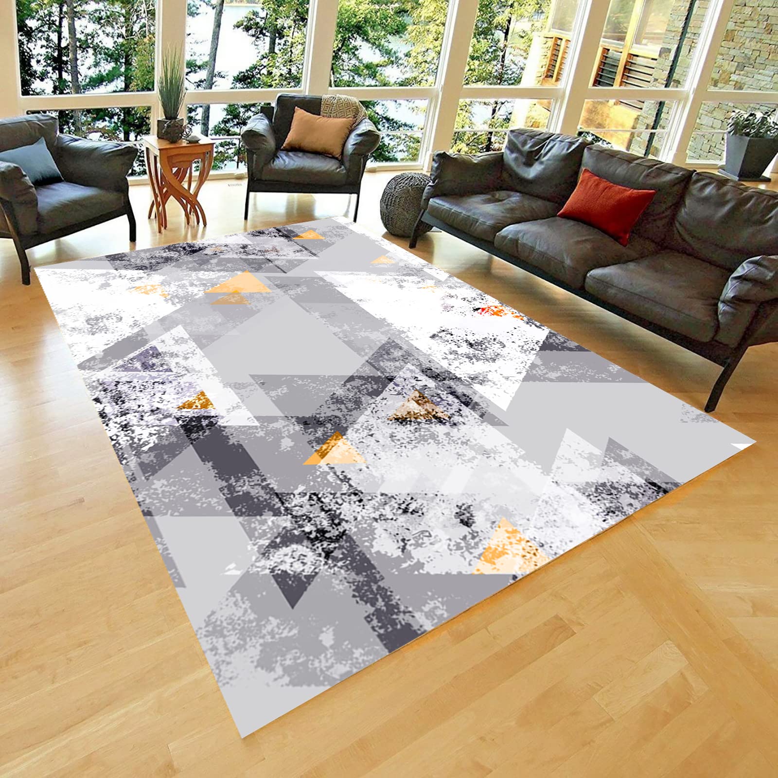 Non-Slip Marble Boho Style Area Rug 4x5.25 ft - Soft Floor Mat for Living Room, Bedroom, Dining Room & Kitchen Decor | Perfect for Boho Chic, Farmhouse & Modern Home Styles