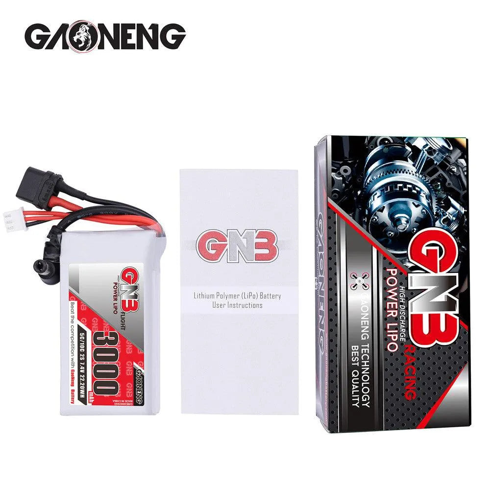 GAONENG 3000mAh 2S 7.4V LiPo Battery with XT60 Plug & DC 5.5*2.1mm Connector - Compatible with Fat Shark HD Goggles, FPV Drones, and RC Cars - Perfect for Extended Flight Time and High-Performance RC Applications