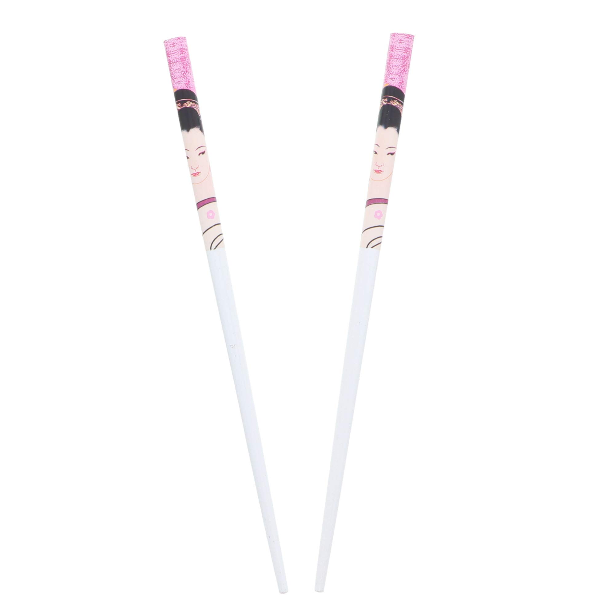 7.25 Inch Elegant Chinese Lady Print Wooden Hair Sticks for Women - White, Perfect for Traditional Hairstyles and Cultural Events