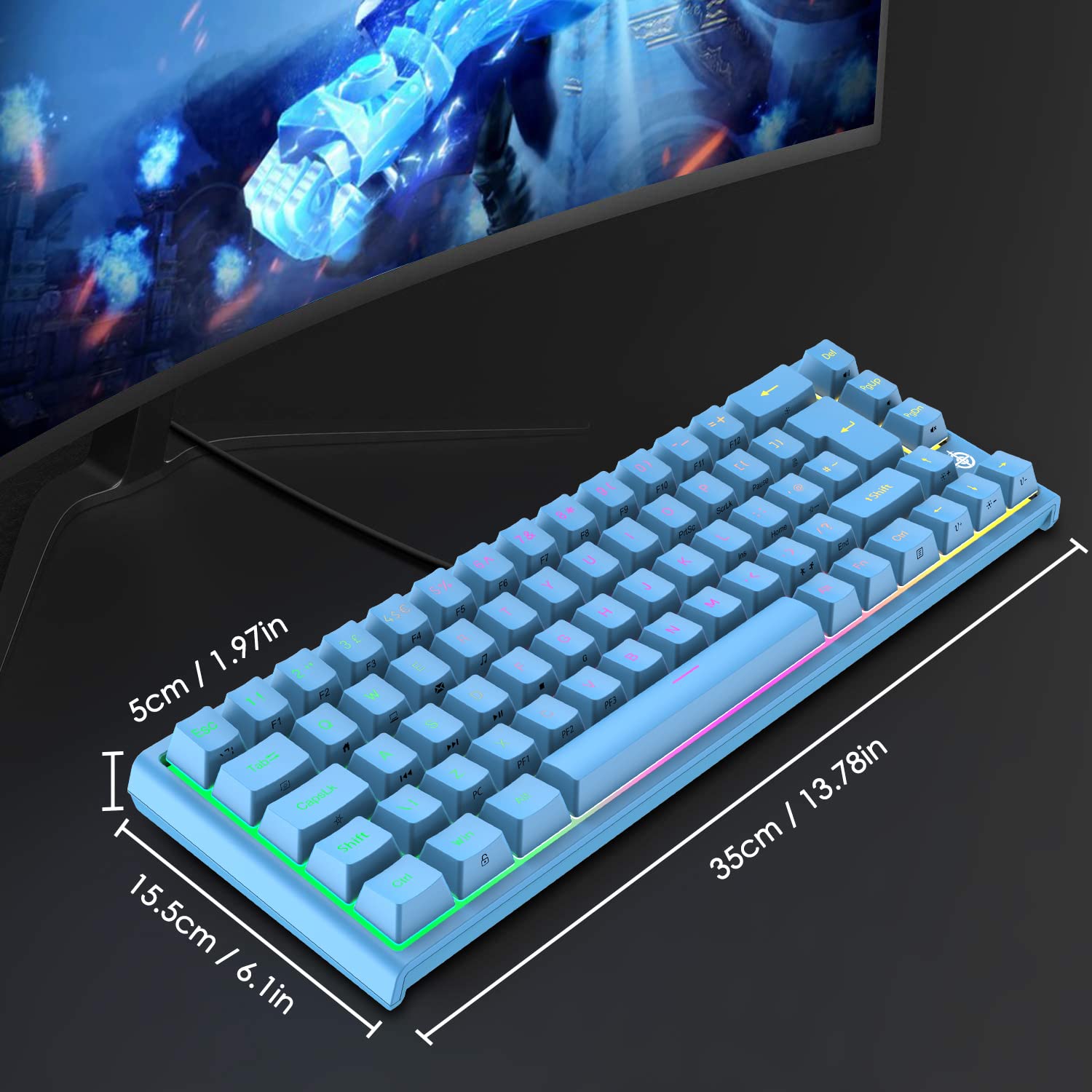 LexonElec 60% RGB Mechanical Gaming Keyboard - Compact 68-Key with Red Switches for PC/MAC/PS4 Gamers & Office Use
