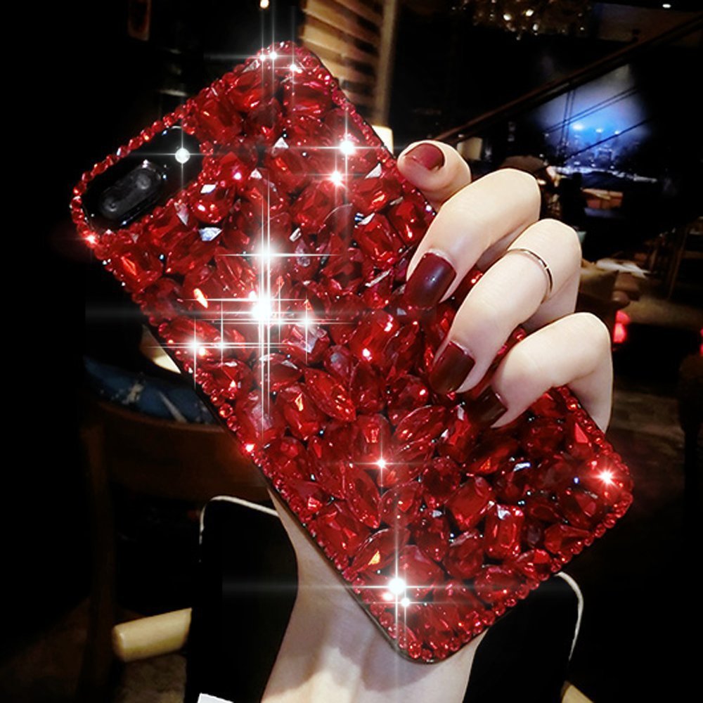 Luxury 3D Handmade Bling Rhinestone Diamond Case Cover for iPhone 8/7 - Sparkle Crystals Protective Phone Case (Red) | Perfect for Parties, Weddings & Special Occasions