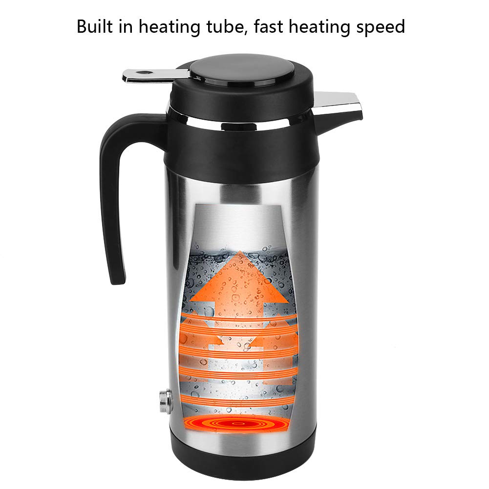 12V/24V Stainless Steel Car Electric Kettle - 1200ML Auto Heating Water Bottle for Travel, Camping & Road Trips | Fast Boiling Portable Kettle for Cars, Trucks & RVs