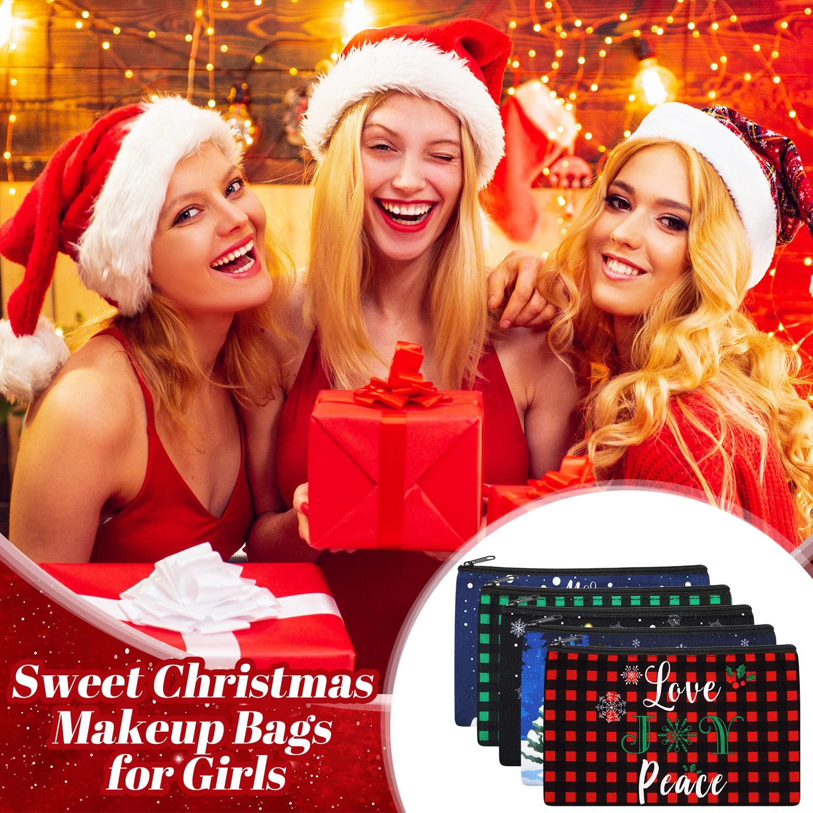 Saintrygo 30-Piece Christmas Makeup Gift Set - Plaid Cosmetic Bags with Snowman & Reindeer Designs (Multicolor) - Perfect for Holiday Party Favors, Stocking Stuffers & Secret Santa Gifts