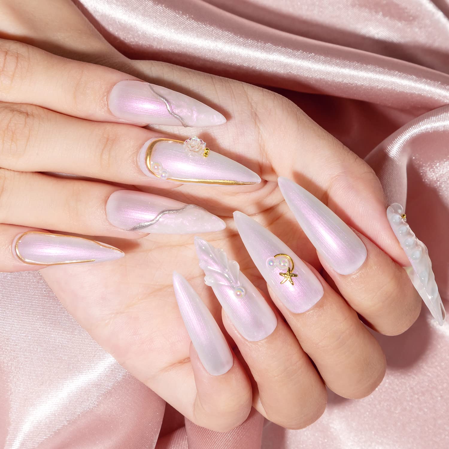 MIZHSE Aurora Effect White & Pink Shimmer Nail Gel Polish - 10 Colors Pearl & Shell Gel Nail Polish Set for UV/LED Soak Off - Perfect for Manicures, Pedicures & Nail Art Designs
