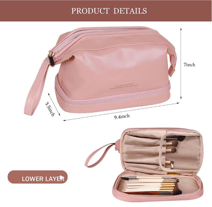 Whixant Large Waterproof PU Leather Makeup Bag - Double Layer Travel Cosmetic Organizer with Zipper for Women & Girls (Multicolor) | Perfect for Travel, Gym, Daily Use & Makeup Storage