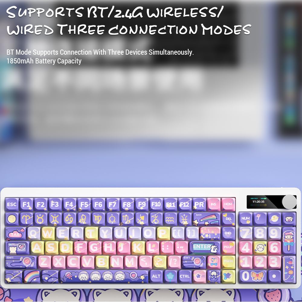 Docooler Wireless Mechanical Gaming Keyboard with Red Switches - RGB Backlit, PBT Keycaps, Full Key Rollover, Metal Volume Knob - Ergonomic Design for PC/Mac Gaming & Office Typing (DIY Customizable)