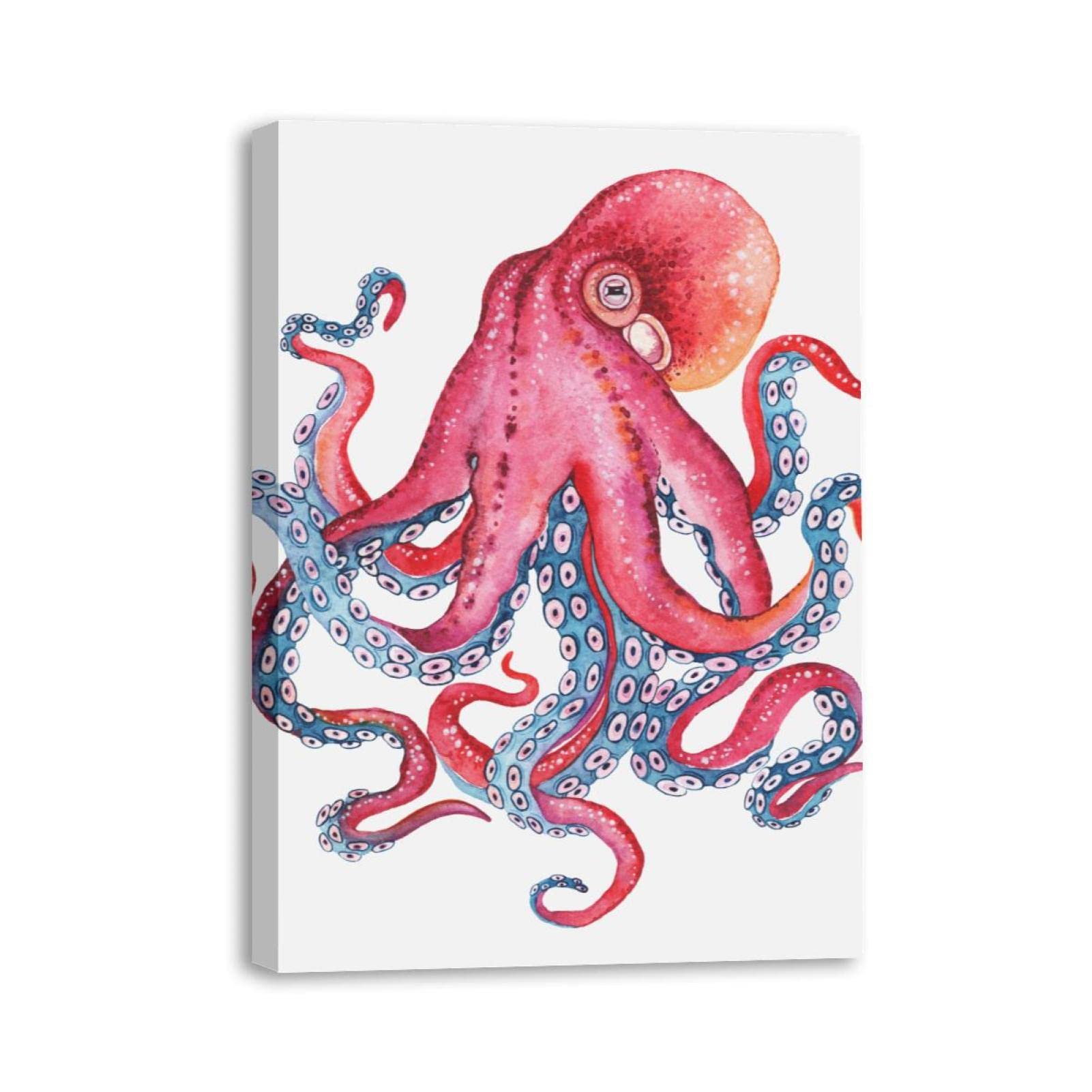 Ocean Animal Sea Octopus Pink Framed Canvas Wall Art - Vertical Home & Office Decor Painting - Unique Gift for Teens, Women & Men - Perfect for Bedroom, Living Room or Nursery Decor