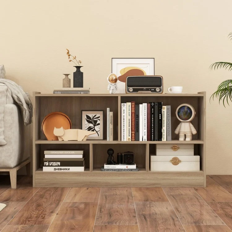 5-Cube Wooden Kids Bookcase with 2 Shelves - Natural Toy Storage Cabinet & Organizer for Bedroom, Playroom, or Nursery