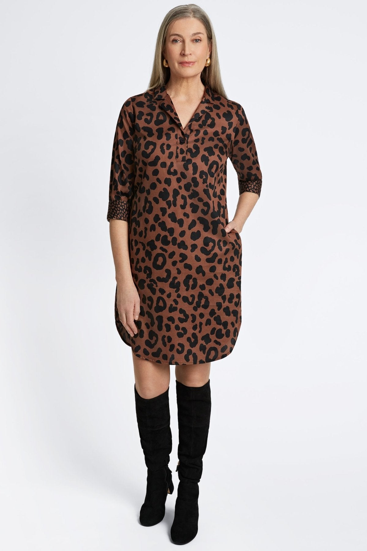 Sloane Cheetah Print 3/4 Sleeve Wrap Dress for Women - Stylish Animal Print Midi Dress for Office, Party & Date Night