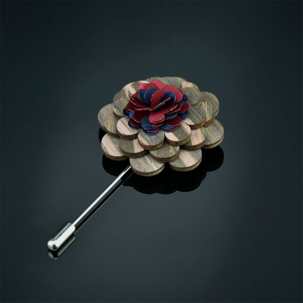 Handmade Wood Flower Lapel Pin Brooch for Women & Men - Elegant Wedding, Party, Suit & Dress Accessory Gift (4.2x8cm) - Perfect for Bridal Bouquets, Prom Attire, Business Meetings & Formal Events