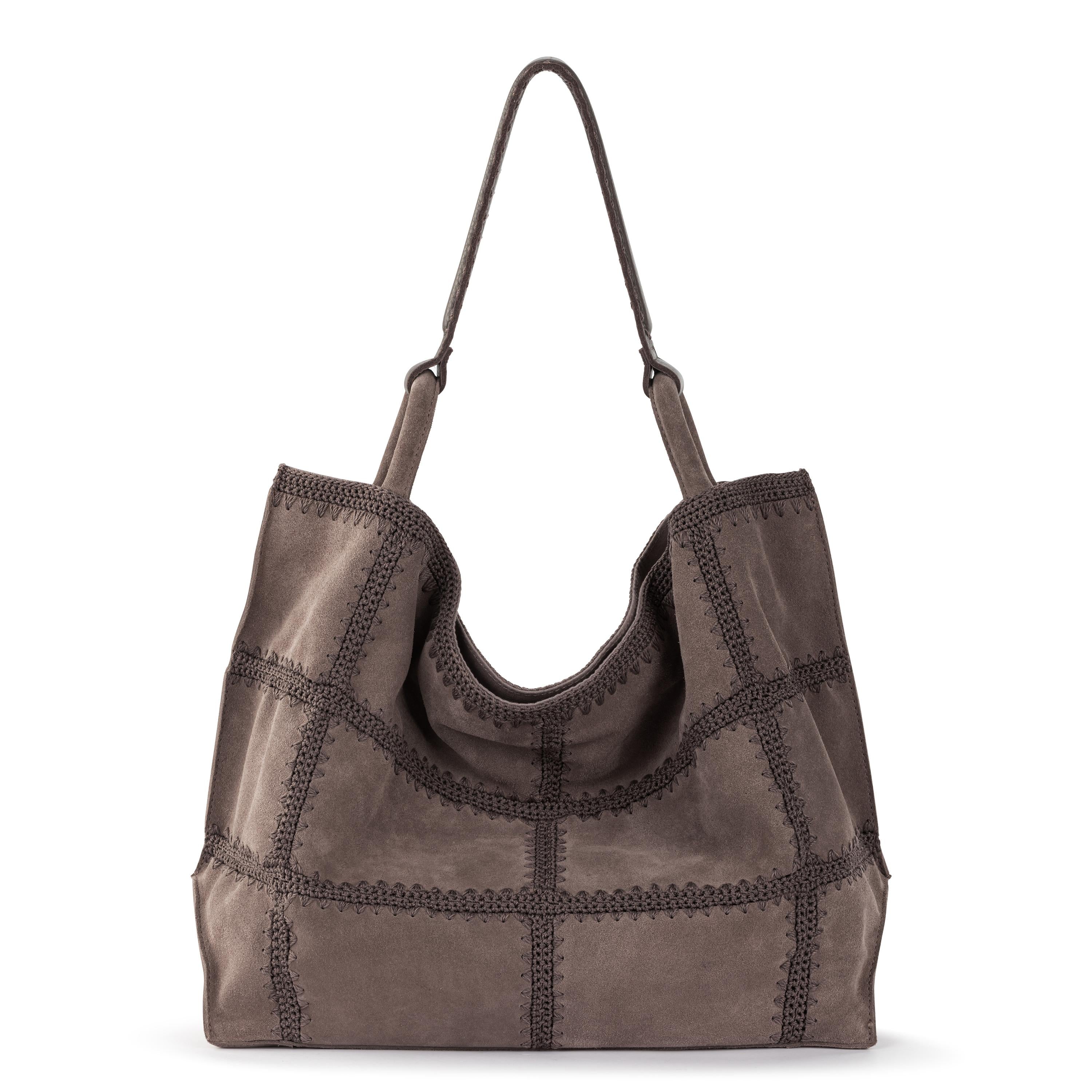 Premium Los Feliz Large Leather Tote Bag with Mushroom Suede Patch - Stylish & Spacious for Work, Travel & Everyday Use