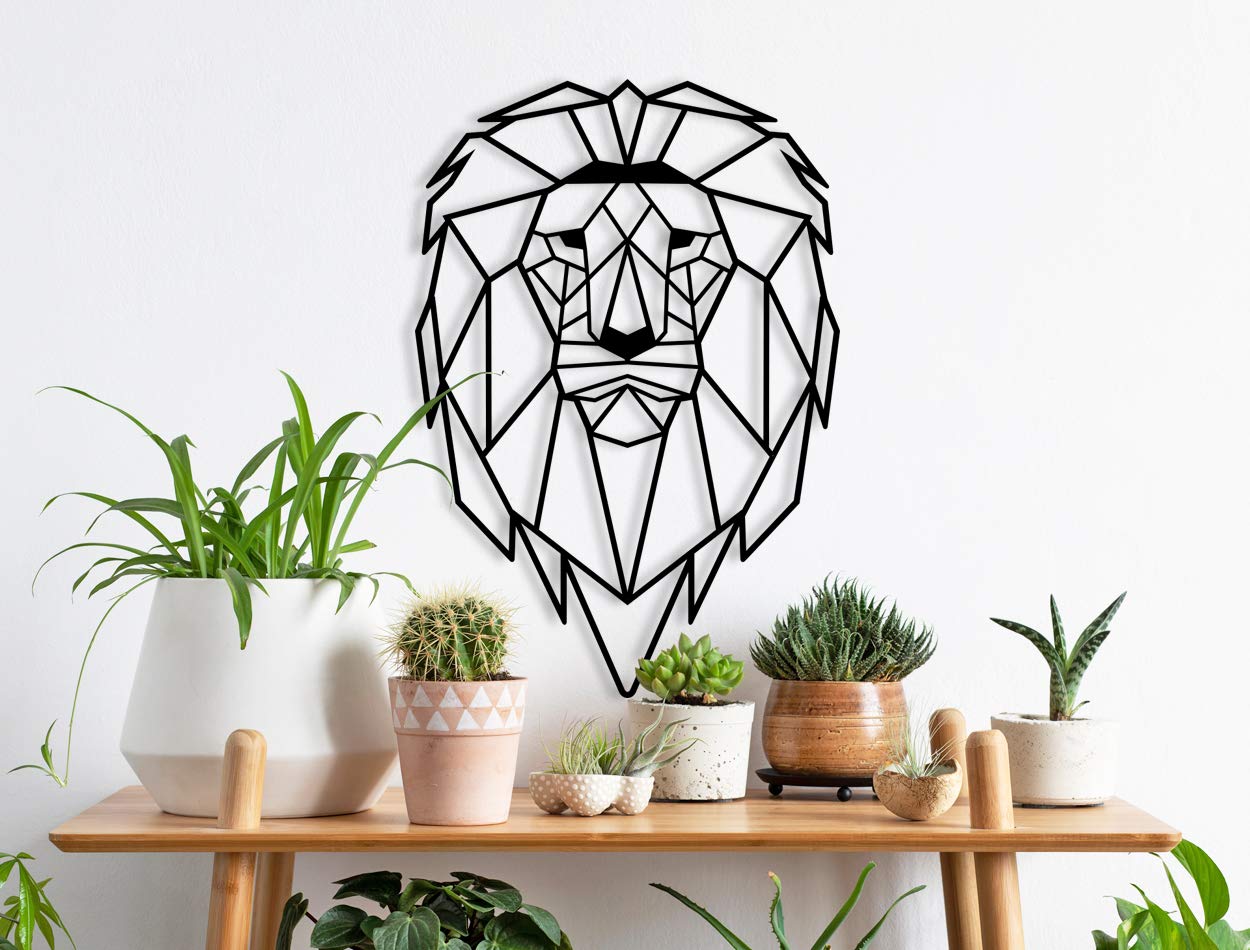 LaModaHome Black Metal Lion Wall Art - Medium Size Modern Wall Decor for Living Room, Bedroom, Kitchen & Bathroom - Indoor Outdoor Decorative Wall Hanging - Perfect for Home Office, Entryway & Patio Decor