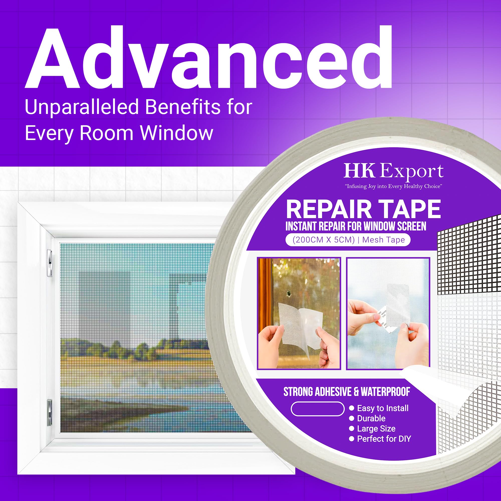 HKEXPORT Mosquito Net Repair Tape - Strong Adhesive & Waterproof Screen Patch for Window & Door Mesh Tears (Pack of 2) - Ideal for Home, RV, and Camping Screen Repairs