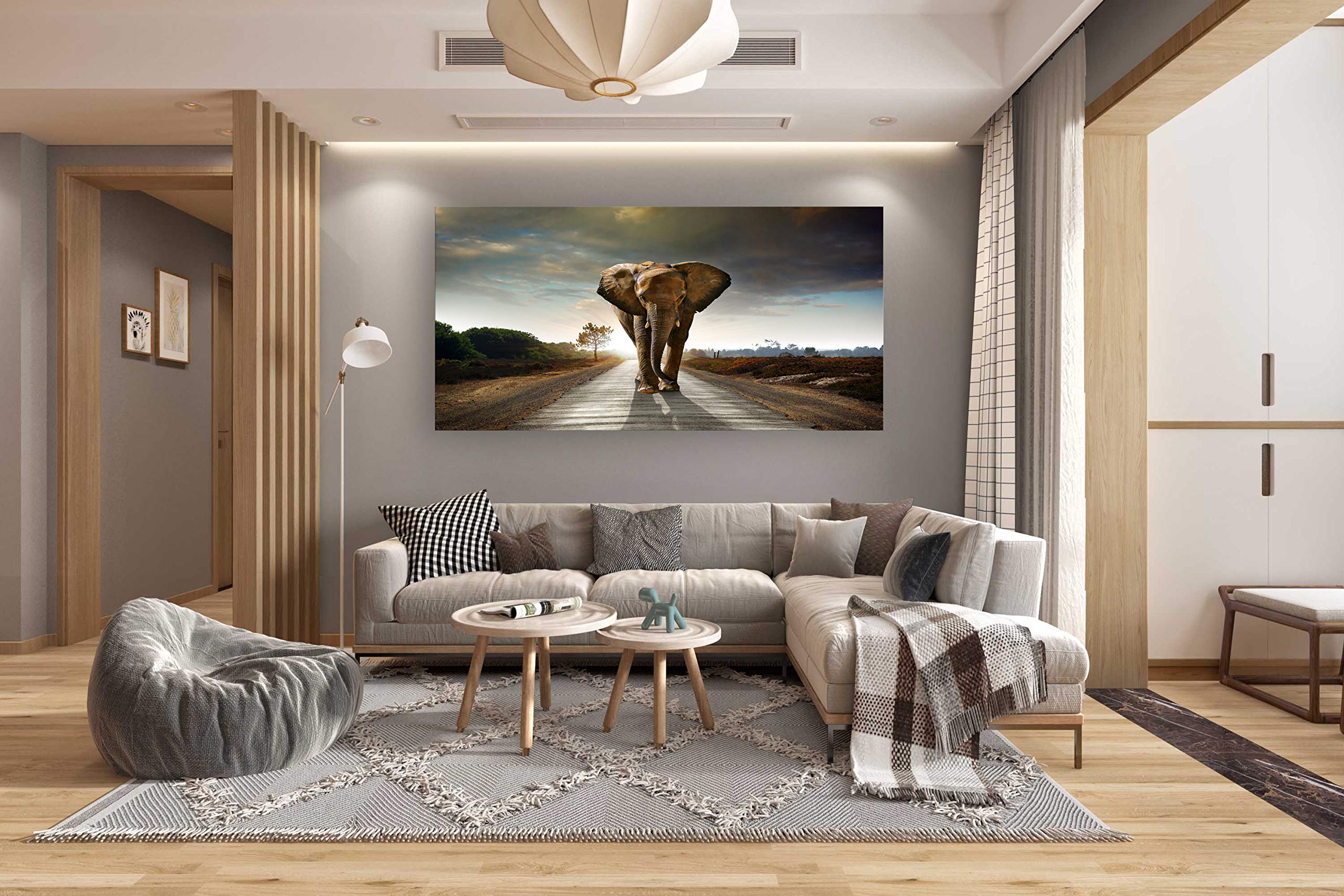 Muolunna D1275 Elephant Canvas Wall Art - Stretched Framed Grey Landscape Animal Painting for Living Room, Bedroom, Home Office & Kitchen Decor - Perfect for Nature Lovers & Home Interior Design