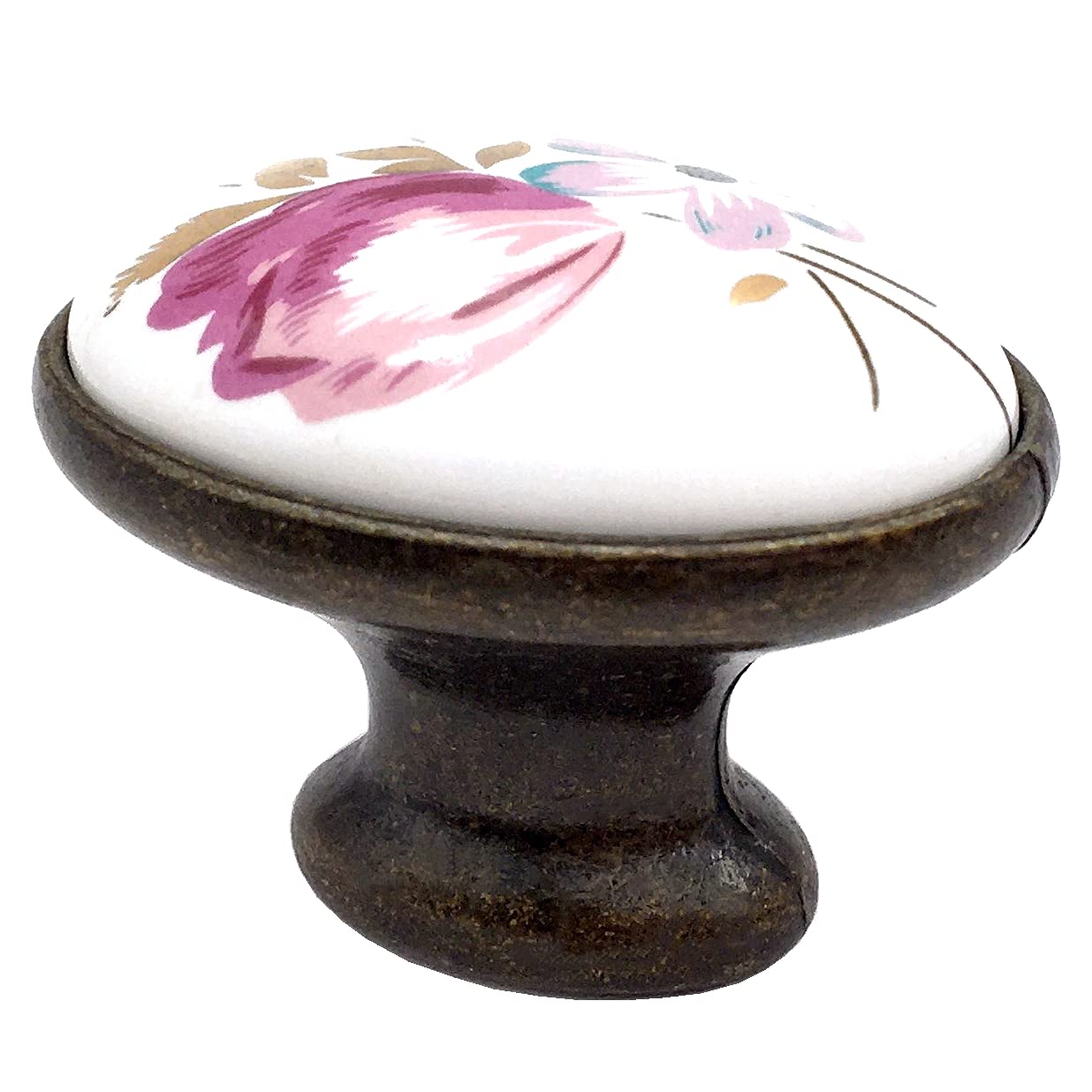 Vintage Floral Ceramic Cabinet Knobs - Pink & White Blossom Drawer Pulls, Antique Bronze Hardware for Kitchen Cabinets & Dressers | Elegant Home Decor Upgrade for Bedroom, Bathroom & Office