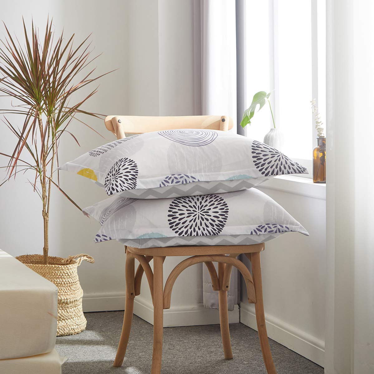 3 Piece Twin Duvet Cover Set - 1 Summer Comforter Cover & 2 Pillow Shams with Zipper Closure & Corner Ties | 800 Thread Count Soft Cotton | Pink Gray Yellow Polka Dot Design | Perfect for Teen Girls' Bedroom Decor & Dorm Room Essentials