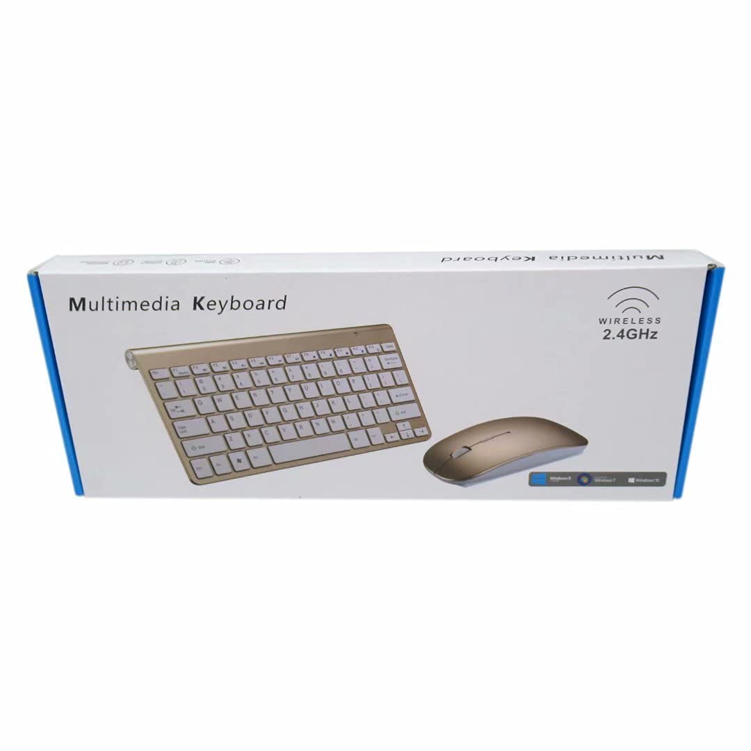 USonline911 Mini Wireless Keyboard & Mouse Set - 2.4G Waterproof Combo for Mac, Apple, PC, Computer (Gold) | Perfect for Home Office, Gaming & Travel