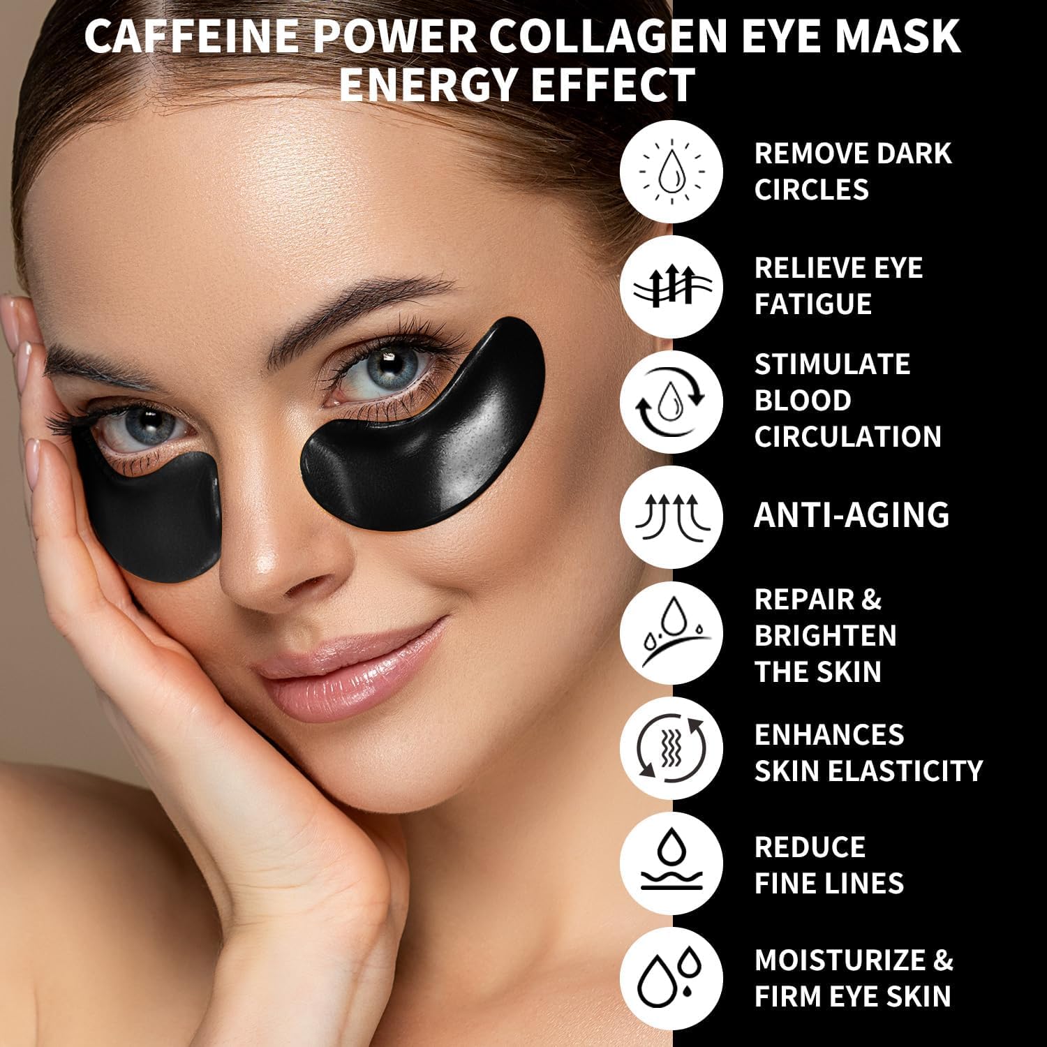 JICOOT Under Eye Patches (10 Pairs) - Amino Acid & Collagen Eye Masks for Dark Circles, Puffiness, and Wrinkles | Hydrating Under Eye Treatment for Face Care | Perfect for Night Routine, Travel, and Self-Care (Black)