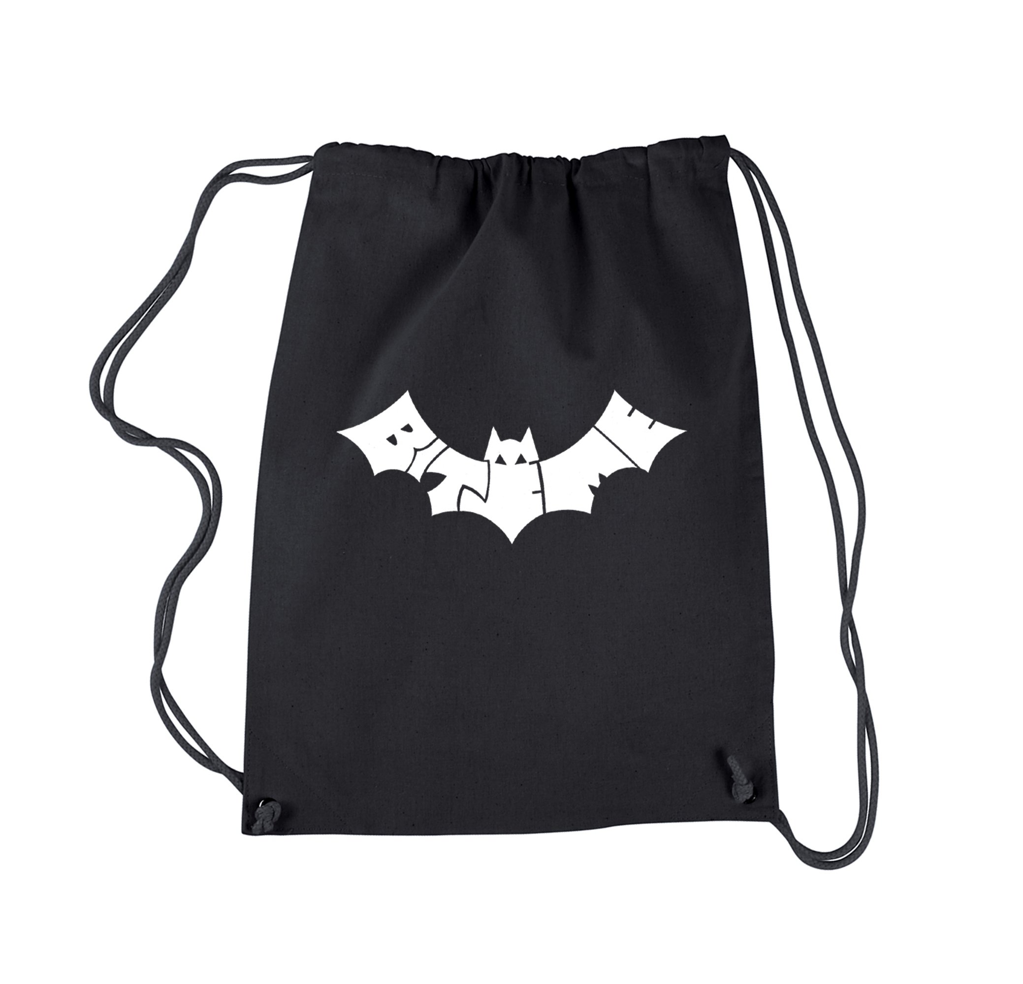 LA POP ART Drawstring Word Art Backpack - BAT - BITE ME - Black Gothic Style Backpack for School, College, Travel & Daily Use | Trendy Unisex Statement Bag
