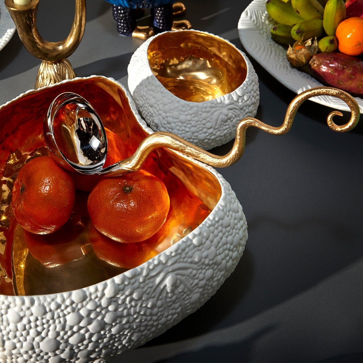 Premium Haas Mojave Desert Bowl - Large White & Gold Ceramic Serving Bowl for Salads, Pasta, and Entertaining