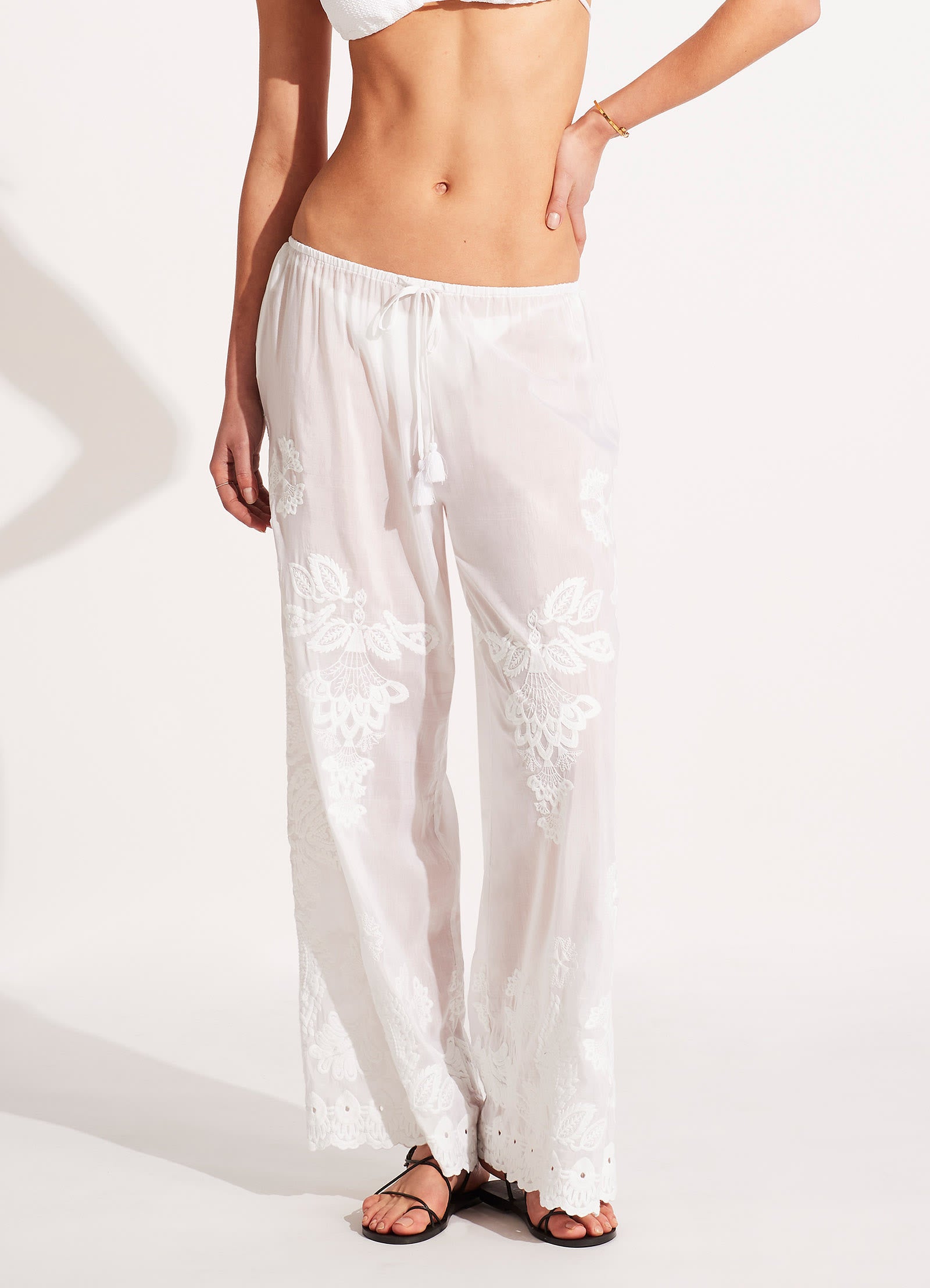 Embroidered White Pants for Women - Comfortable & Stylish Casual Wear for Everyday Outfits and Office Attire