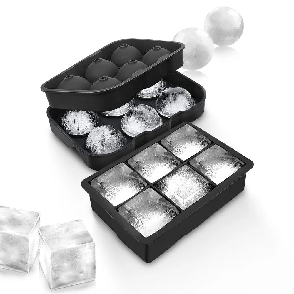 2 in 1 Large Silicone Ice Cube Tray with Lid - BPA Free Flexible Mold for Whiskey, Cocktails & Beverages - Perfect for Home Bars, Parties & DIY Ice Cubes