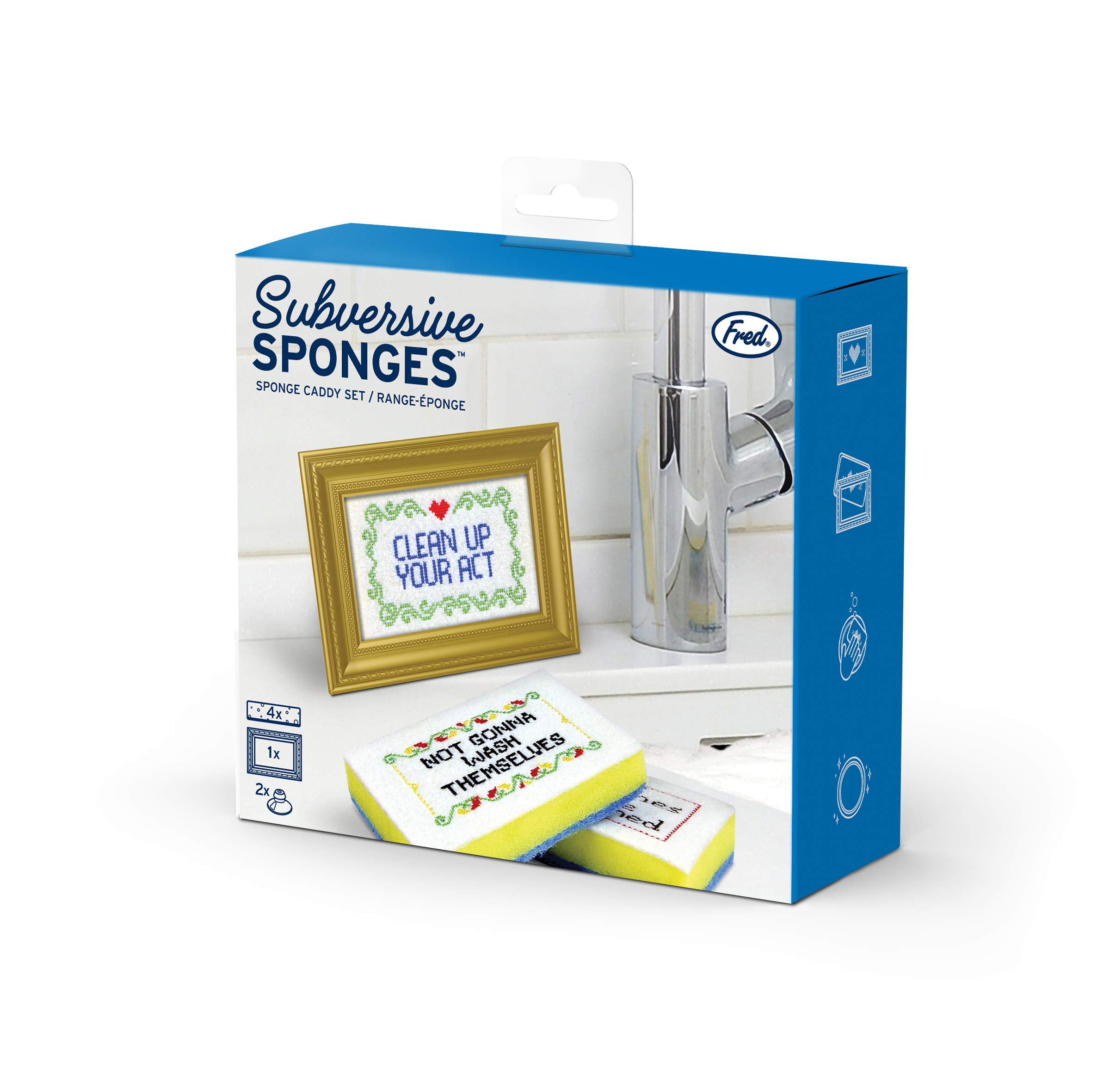 Genuine Fred Subversive Sponges - R Version | Embroidered Kitchen Sponges with Frame | Funny Dishwashing Sponges for Home & Office Use