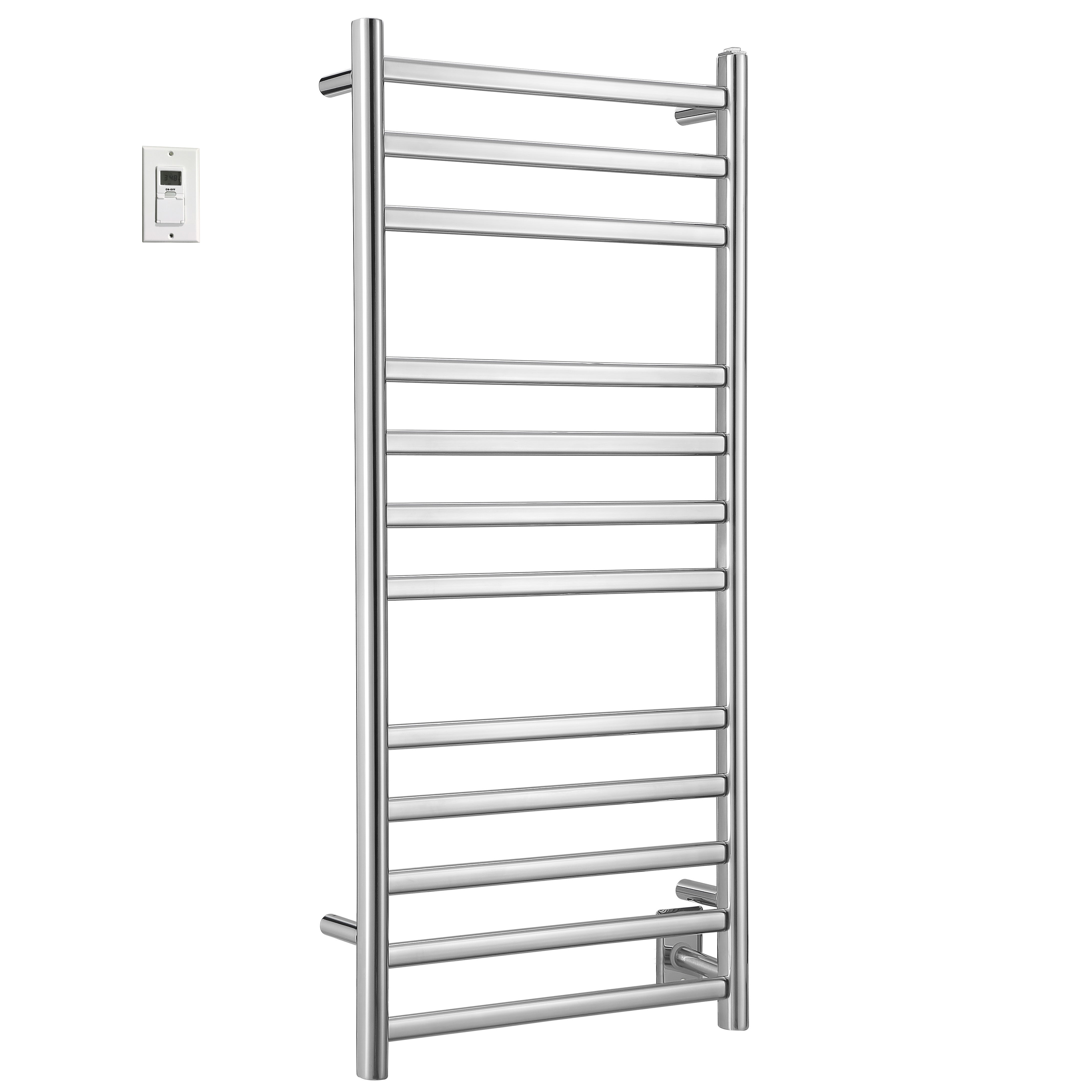 Prima Dual XL 12 Bar Hardwired & Plug-In Electric Towel Warmer - Polished Stainless Steel with Digital Wall Timer | Perfect for Bathrooms, Spas & Luxury Homes