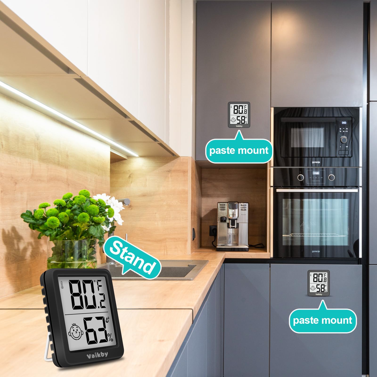 3-Pack Digital Indoor Humidity Meter & Room Thermometer - Accurate Hygrometer with Temperature Sensor for Home, Nursery, Office | Monitor Comfort Levels for Baby Care, Plant Growth & Climate Control