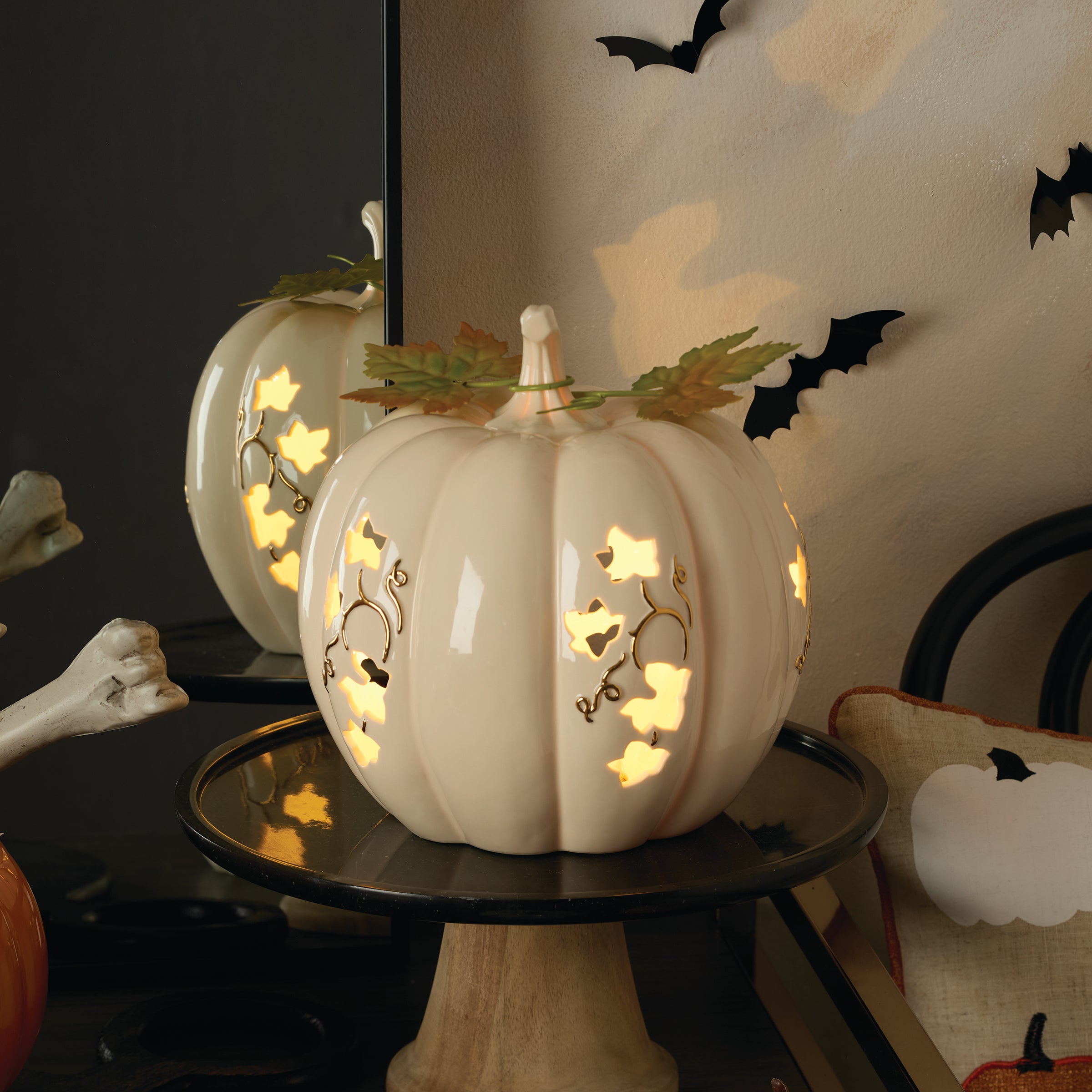 Pierced Lit Pumpkin Round - Decorative Halloween LED Light for Home, Party, and Outdoor Decor
