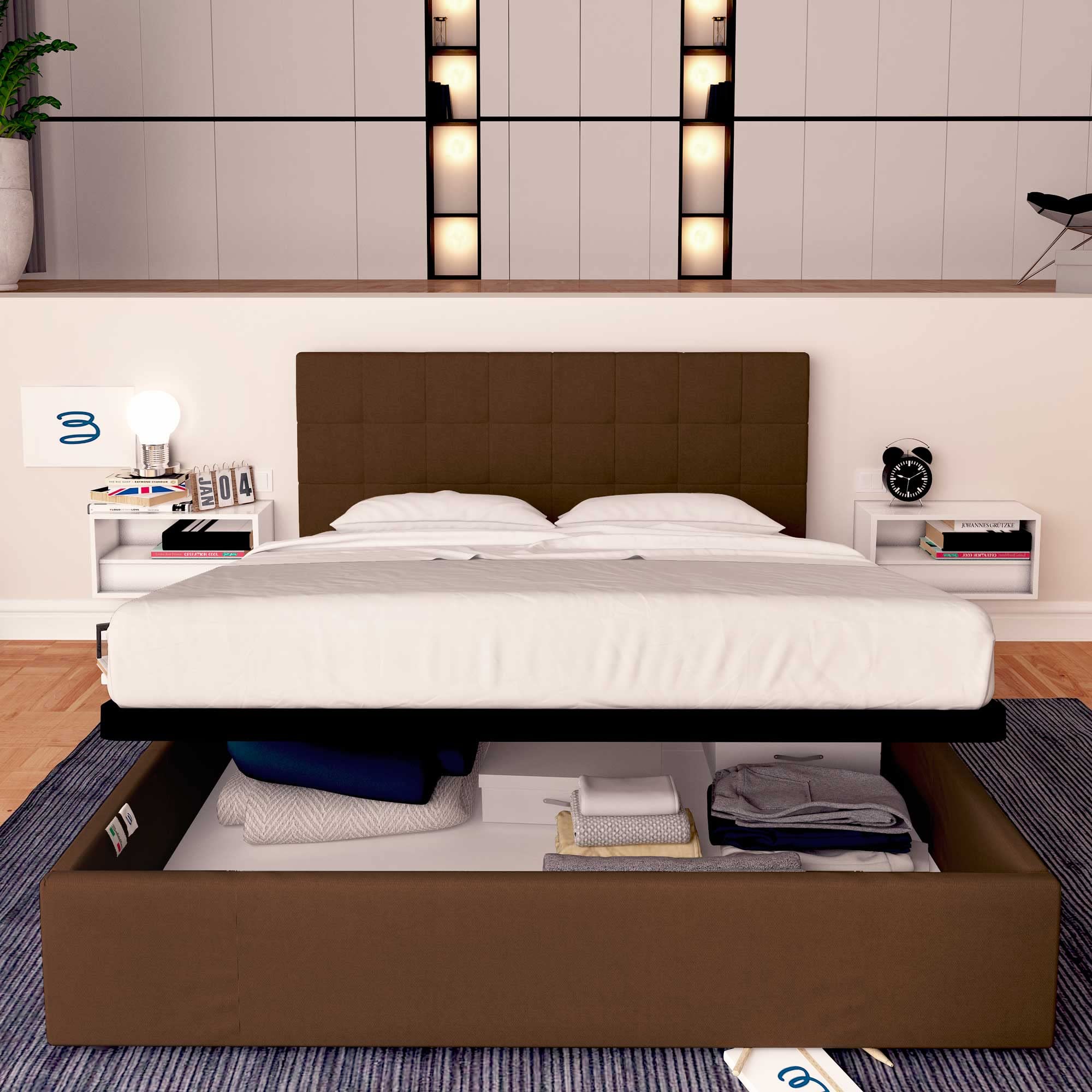 Baldiflex Single Bed with Dublin Fabric Storage, Slatted Base for 90x200cm Mattress, Elegant Brown Headboard - Perfect for Small Bedrooms, Guest Rooms & Studio Apartments