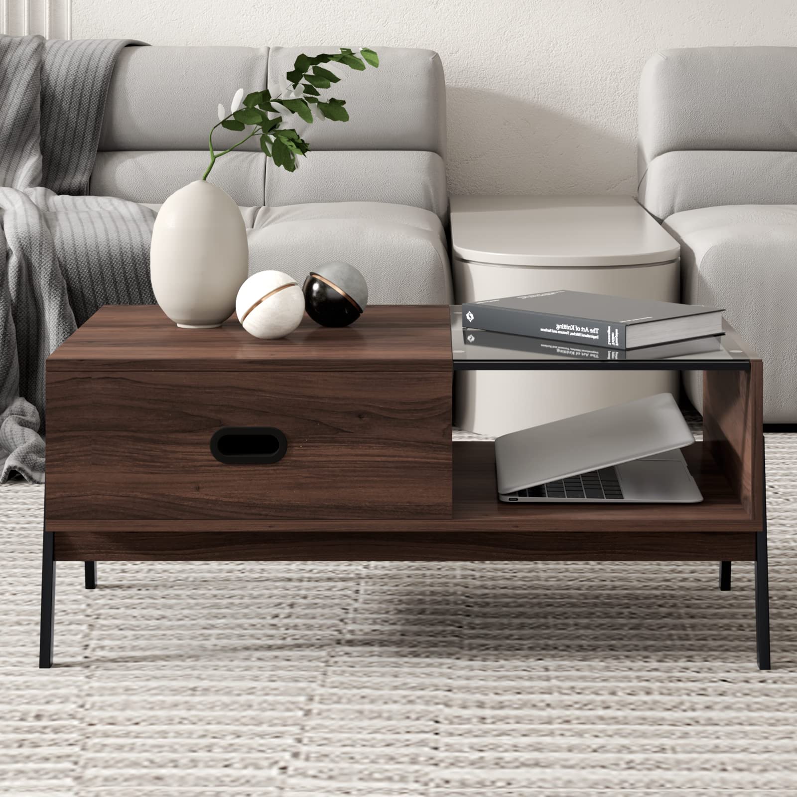 Soges Lift Top Coffee Table with Storage - Rustic Brown Wooden Raisable Coffee Table for Living Room, Sofa, and Lounge - Perfect for Small Spaces and Home Decor