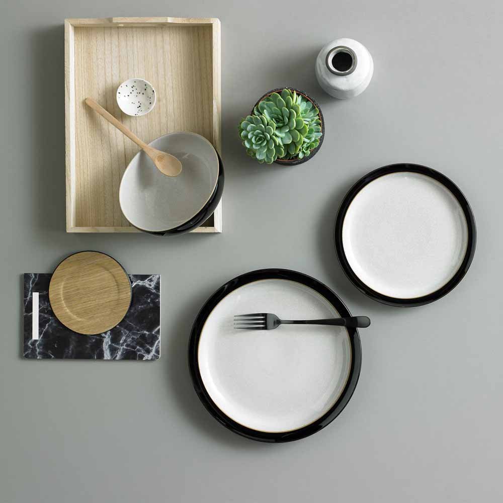 Denby Elements Black 12-Piece Dinnerware Set - Premium Ceramic Plates & Bowls - Dishwasher & Microwave Safe - Includes 4 Dinner Plates, 4 Salad Plates & 4 Soup Bowls - Perfect for Family Dinners, Entertaining & Everyday Use