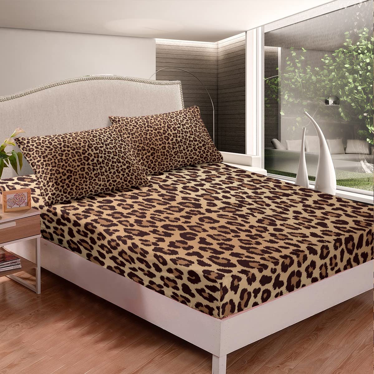Leopard Print Fitted Sheet Twin Size - Cheetah Pattern Bedding Set for Kids & Teens | Wildlife Animal Print Comforter Cover with Big Cat Design | African Safari Theme Bedroom Decor for Jungle or Zoo Inspired Rooms