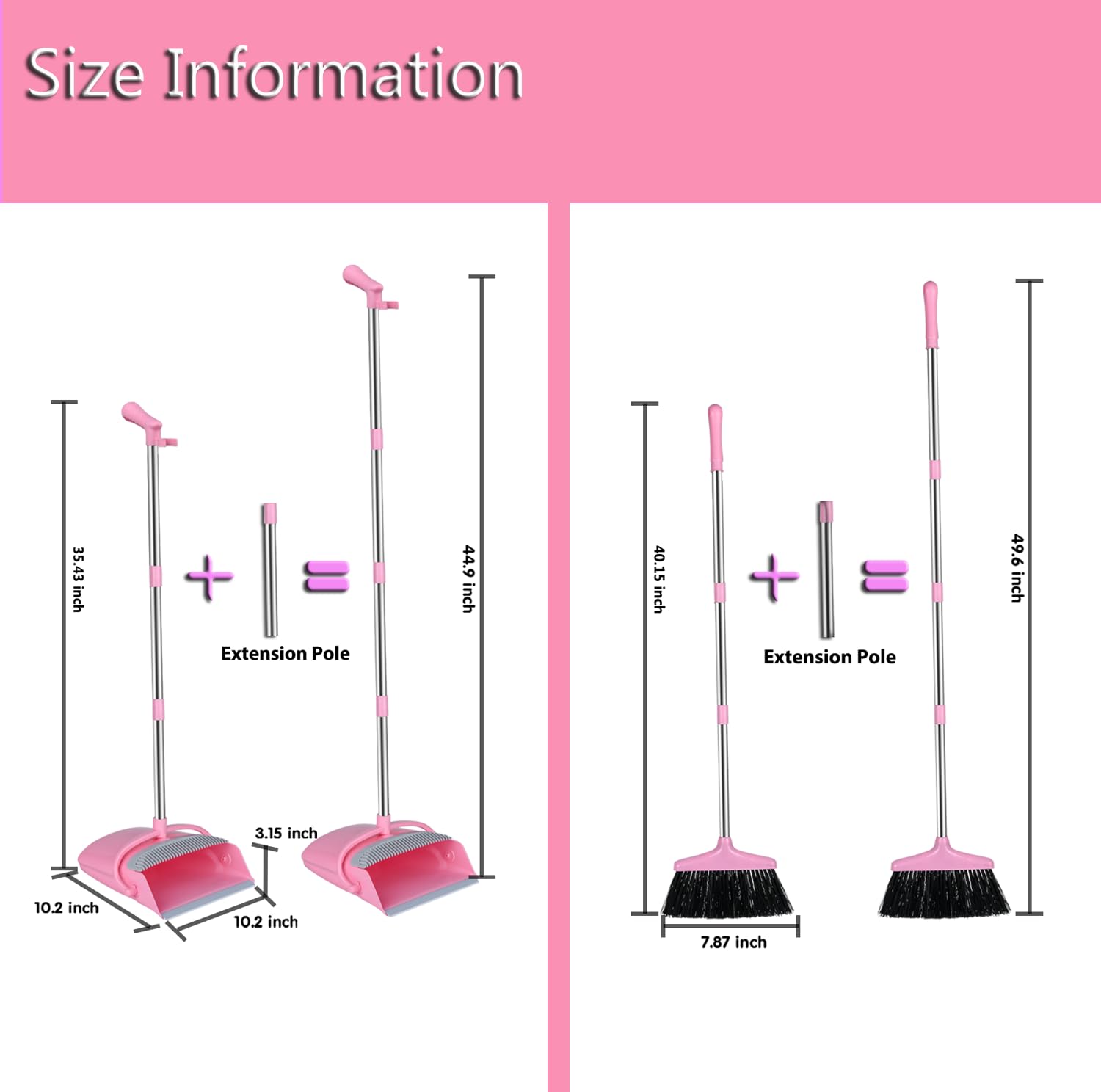 Premium Broom and Dustpan Set - Lightweight Cleaning Combo for Home, Office & Kitchen | Ergonomic Handle, Durable Bristles (Pink) | Perfect for Hard Floors, Pet Hair & Daily Cleaning