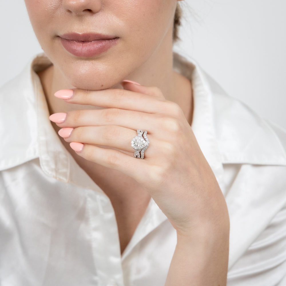 14K White Gold 1.95 Carat Diamond Wedding Ring Set with Pear Center Stone & Brilliant Cut Halo - Perfect for Engagement, Bridal Jewelry & Anniversary Gifts