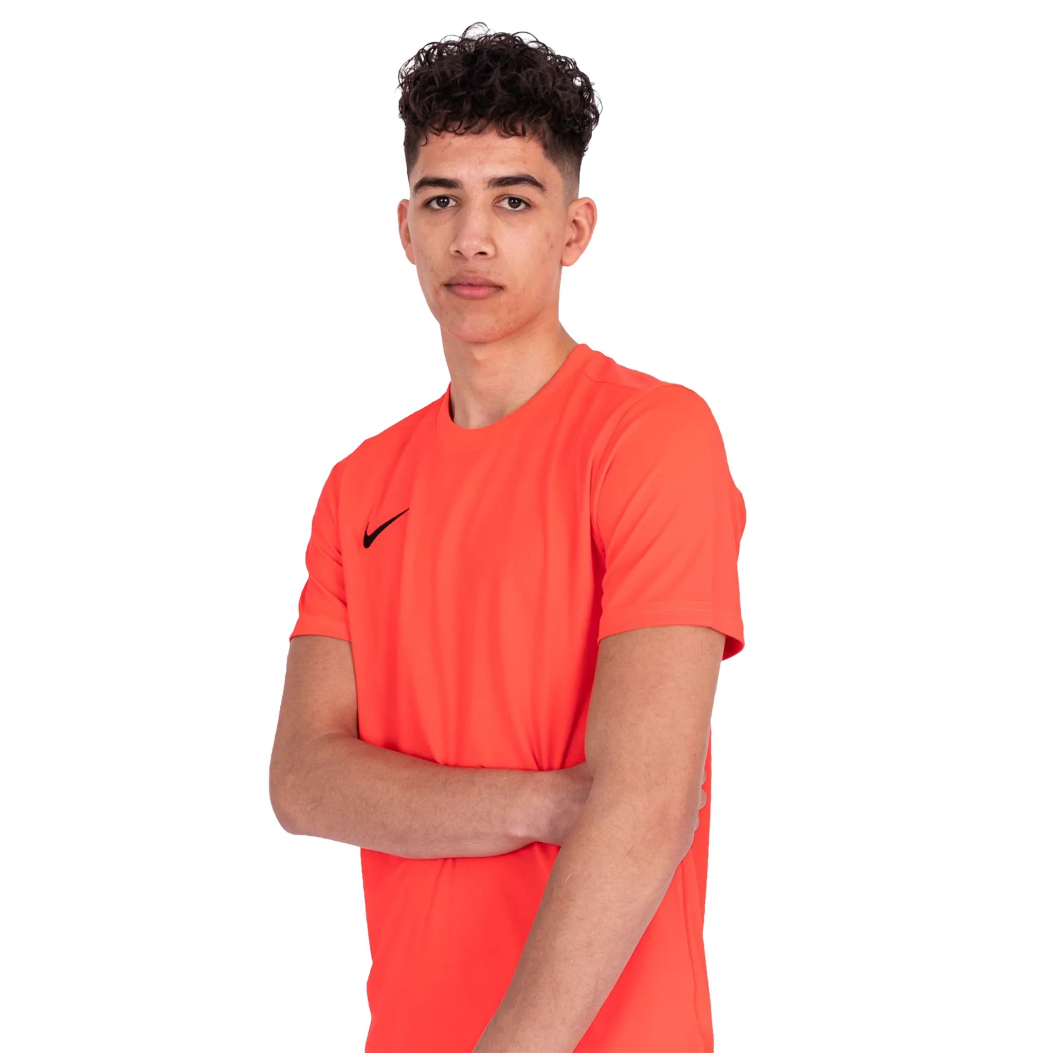 Nike Dri-FIT Park VII SS T-Shirt for Men - Moisture-Wicking, Breathable & Comfortable Workout Top in Bright Crimson/Black - Perfect for Running, Gym & Casual Wear