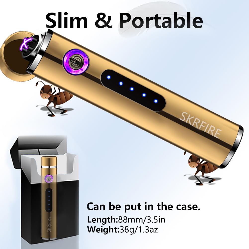 SKRFIRE Plasma Lighter USB Rechargeable, Windproof Arc Lighter for Candles, Incense & Kitchen Use (Ice Gold)