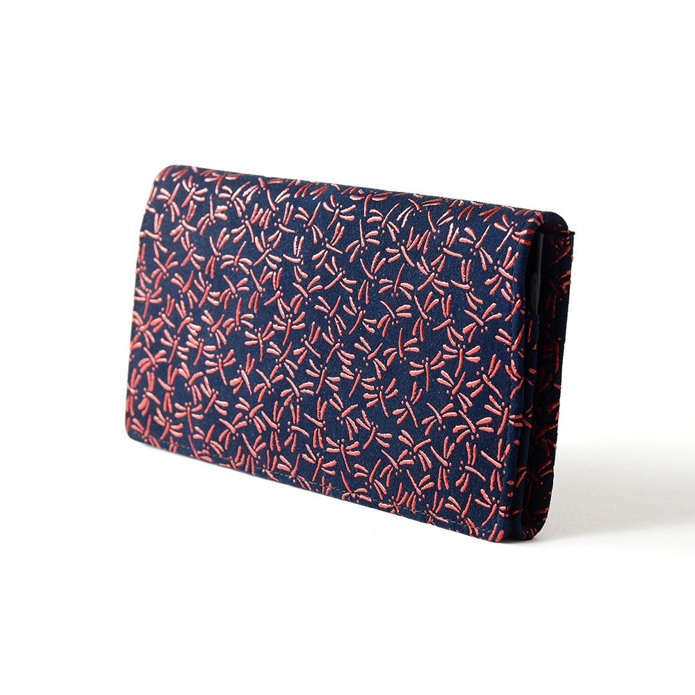 Premium Japanese Deerskin Leather Long Wallet with Urushi Lacquer - Dragonfly & Iron Blue Design - Handcrafted in Japan - Perfect for Gifts & Luxury Everyday Use