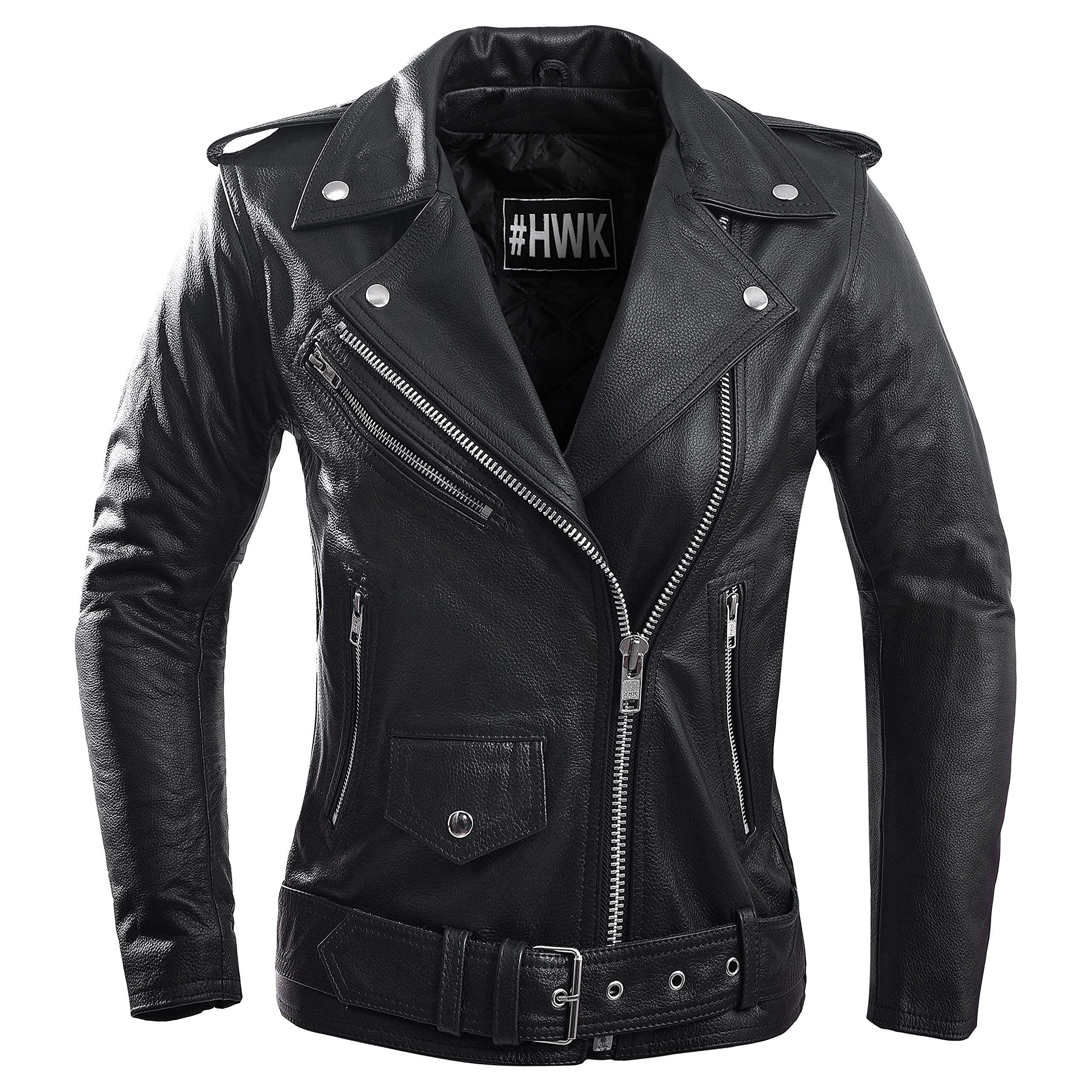 HWK Brando Genuine Leather Motorcycle Jacket for Women - Weatherproof & Water Resistant Biker Jacket - Perfect for Motorcycle Riding, Commuting and Outdoor Adventures