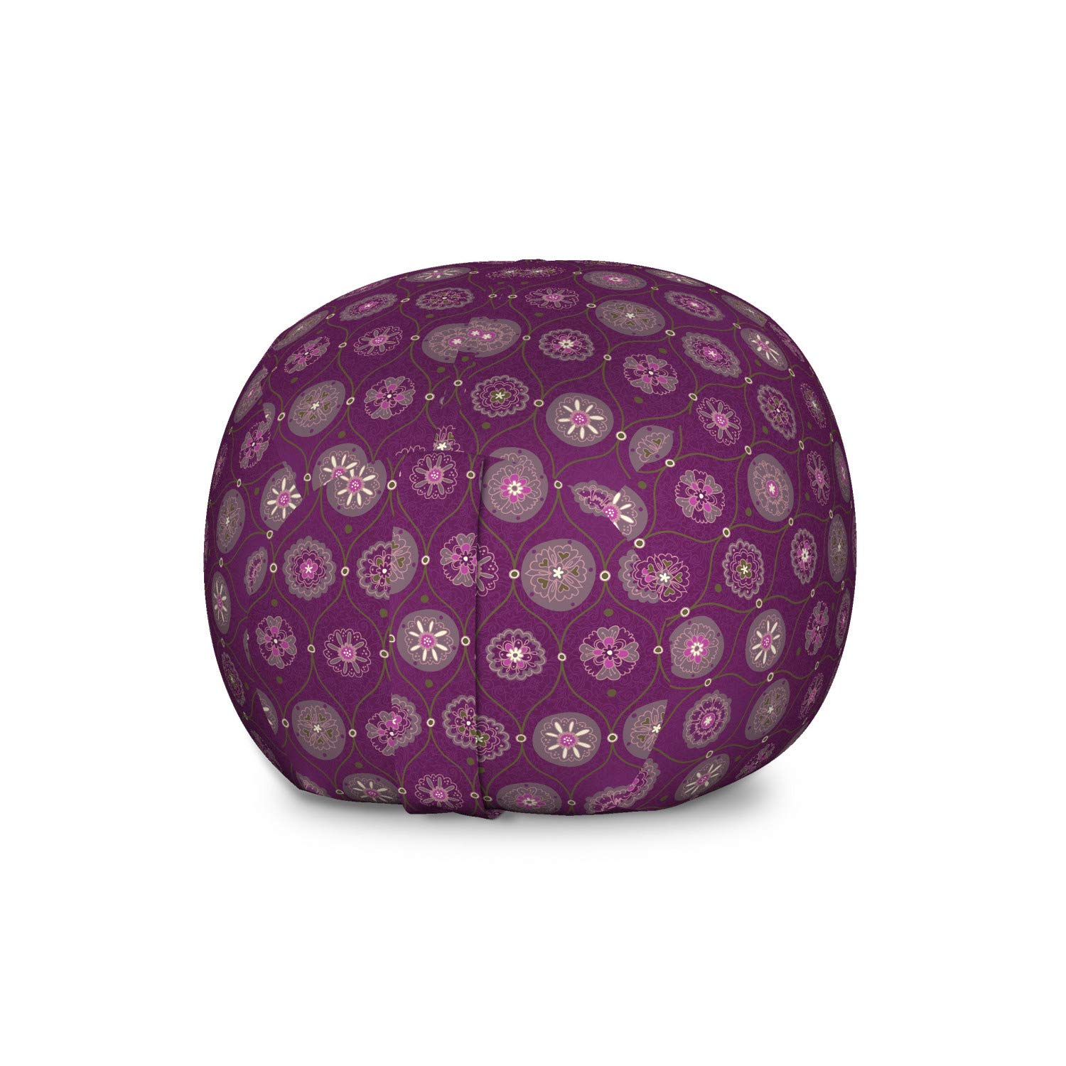 Ambesonne Oriental Storage Toy Bag Chair - Large Washable Stuffed Animal Organizer with Abstract Floral Print in Plum & Multicolor for Kids' Room, Nursery, or Playroom Decor