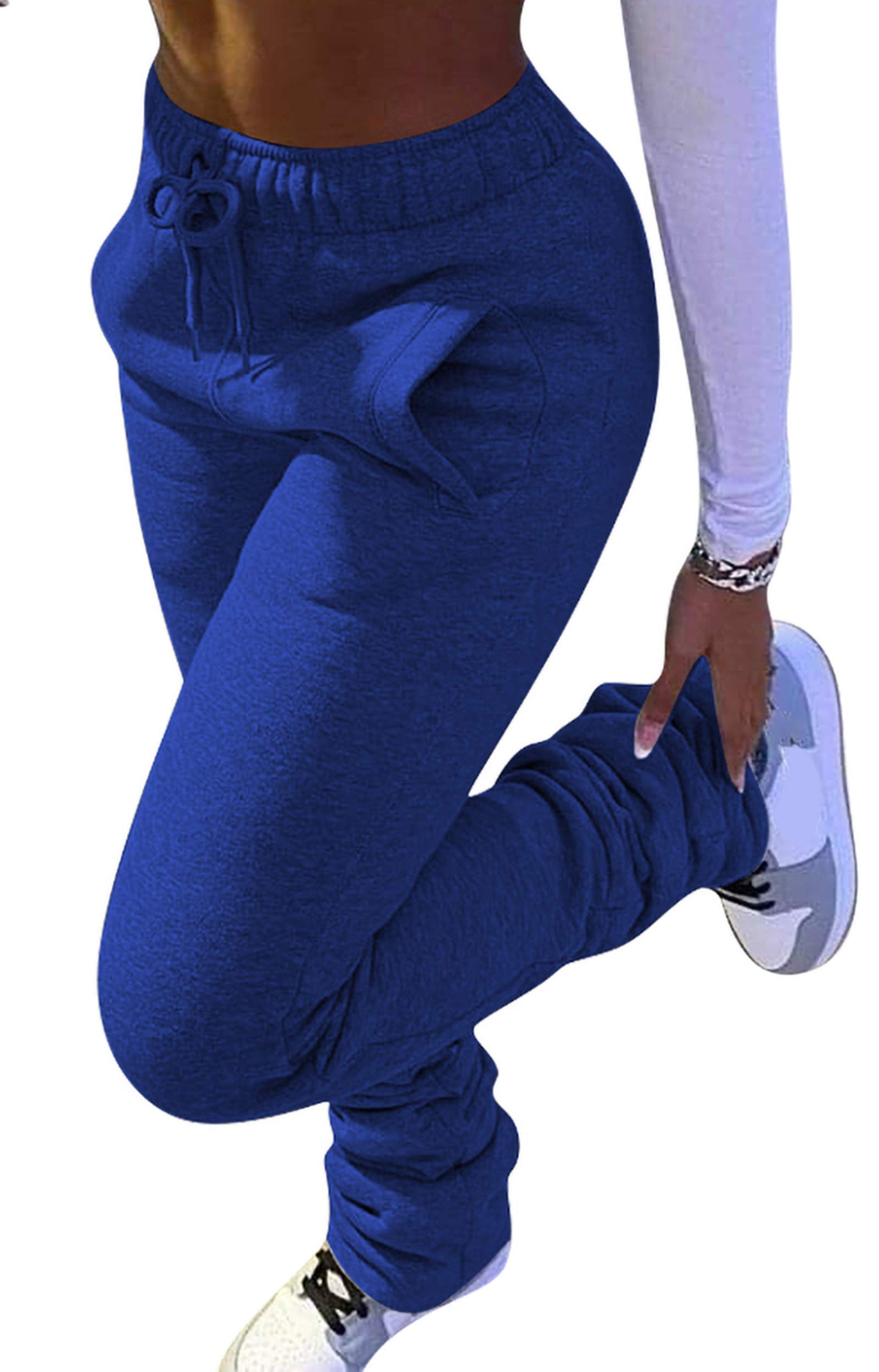 Vakkest Women's Stacked Leggings - Casual Drawstring Sweatpants with Thick Flare for Yoga, Workout & Lounge | Solid Color Active Pants for Gym, Running & Everyday Wear