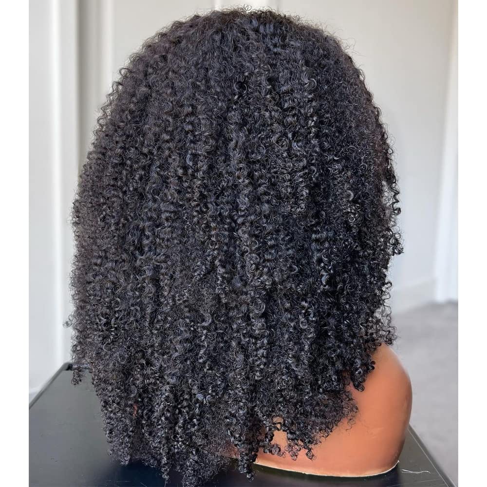 180 Density Afro Kinky Curly Human Hair Wig with Bangs - Brazilian Remy Hair Machine Made Scalp Top - Bouncy Curly Wigs for Black Women - Perfect for Cosplay, Daily Wear & Special Occasions