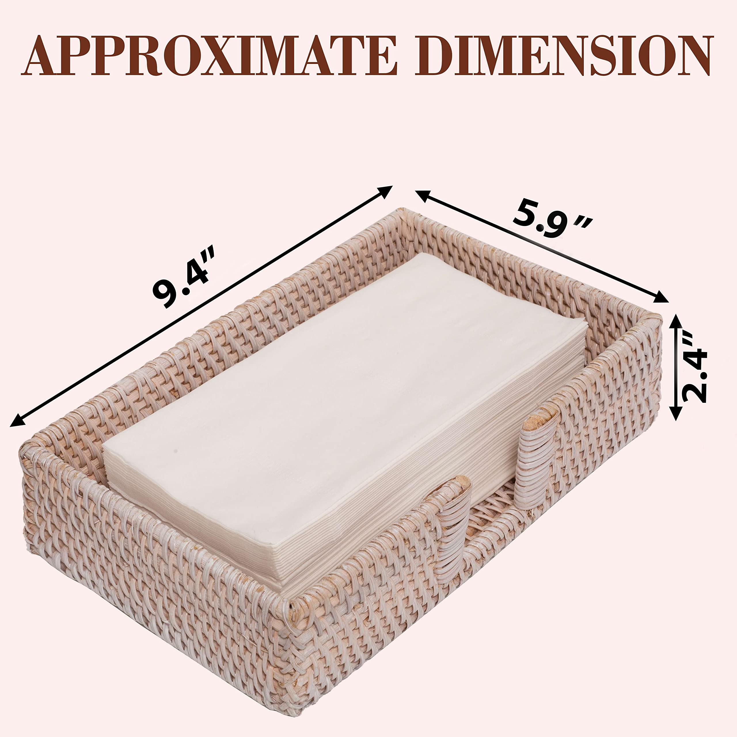 White Rattan Bathroom Towel Holder - Rectangular Wicker Tissue & Hand Towel Storage Basket (9.4