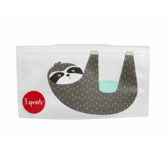 3 Sprouts Reusable Snack Bags 2-Pack - Cute Sloth Design | Eco-Friendly Food Storage for Kids Lunch, School, Picnics & Travel | BPA-Free & Machine Washable