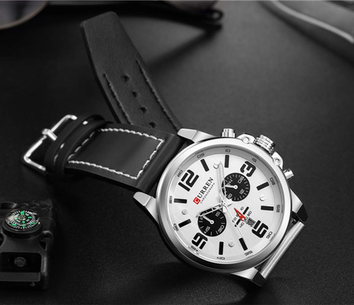 Men's Chronograph Sport Watch - Brown Leather Strap Quartz Watch for Business & Casual Wear | Waterproof Wristwatch for Office, Dating & Outdoor Activities